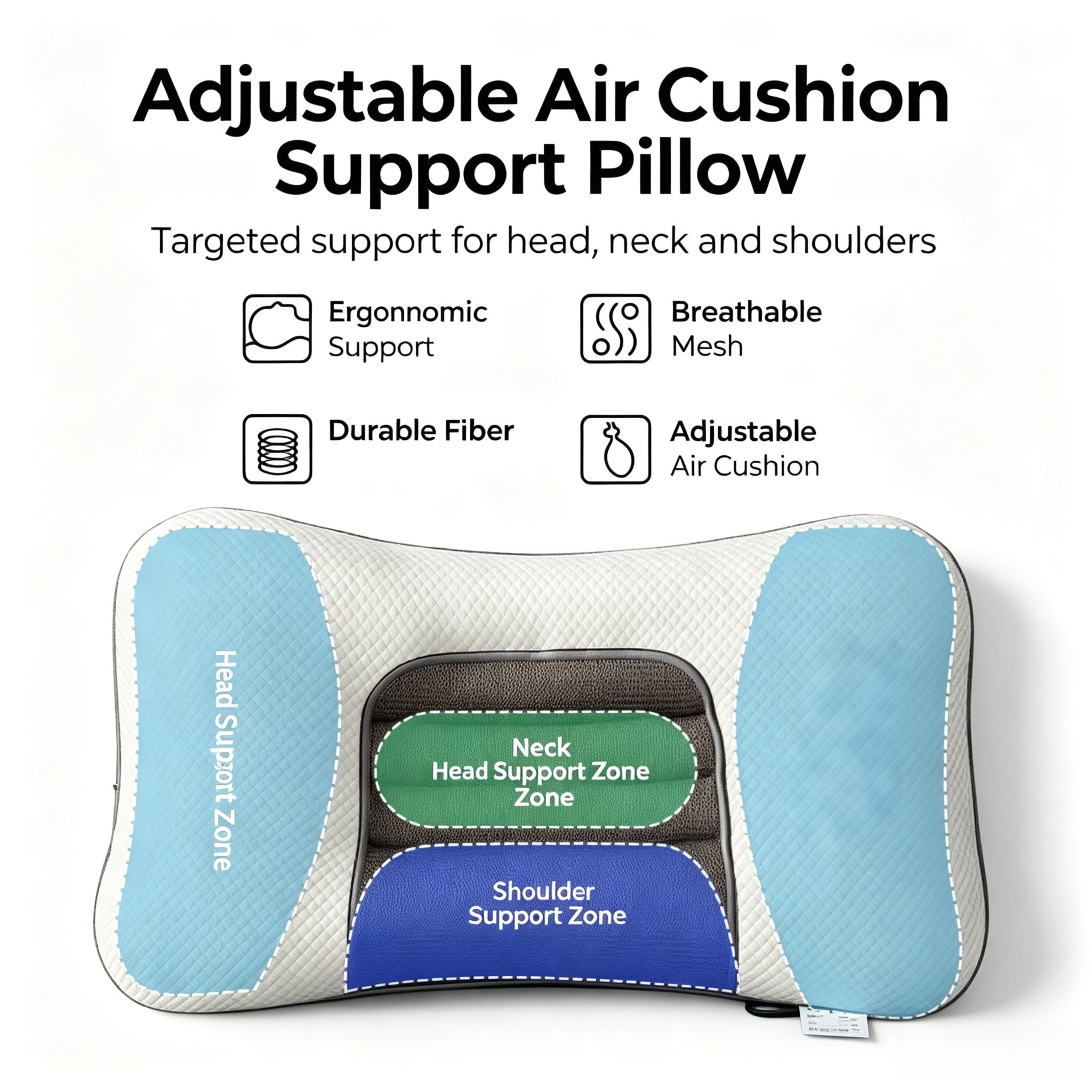 Grey Airbag Adjustable Cervical Neck Support Pillow - All Reason High Resilient Ergonomic Bed Traction Pillow with 4D Textured Massage Nodes and Removable — image 2