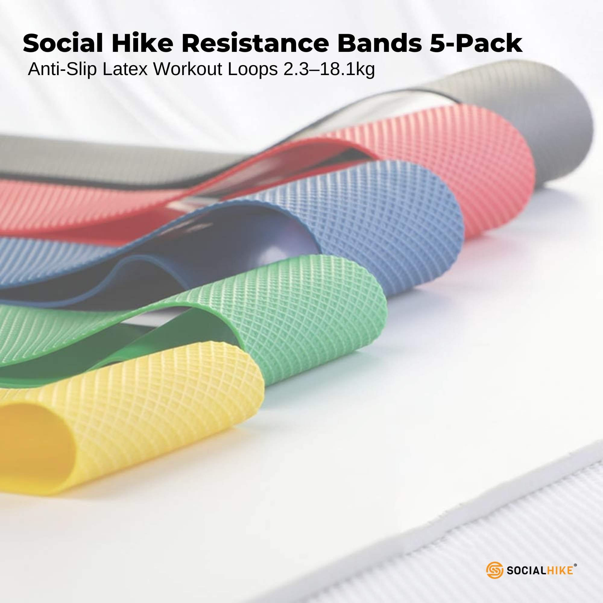 Social Hike Resistance Bands 5-Pack – Anti-Slip Latex Workout Loops 2.3–18.1kg — image 2