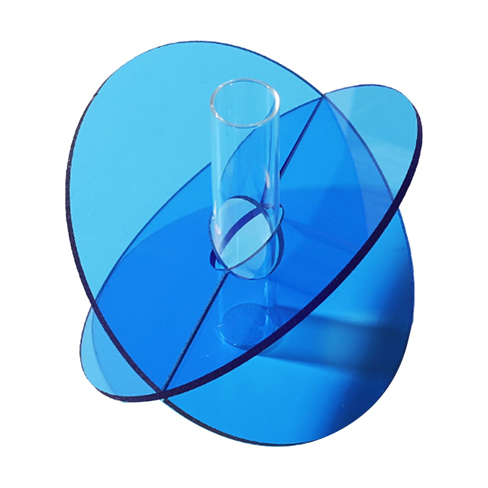 Acrylic Geometric Flower Vase Fine Detail Easy To Clean Acrylic Geometric Minimalist Vase for Living Room Table Disc Blue 15 × 13 × 2cm