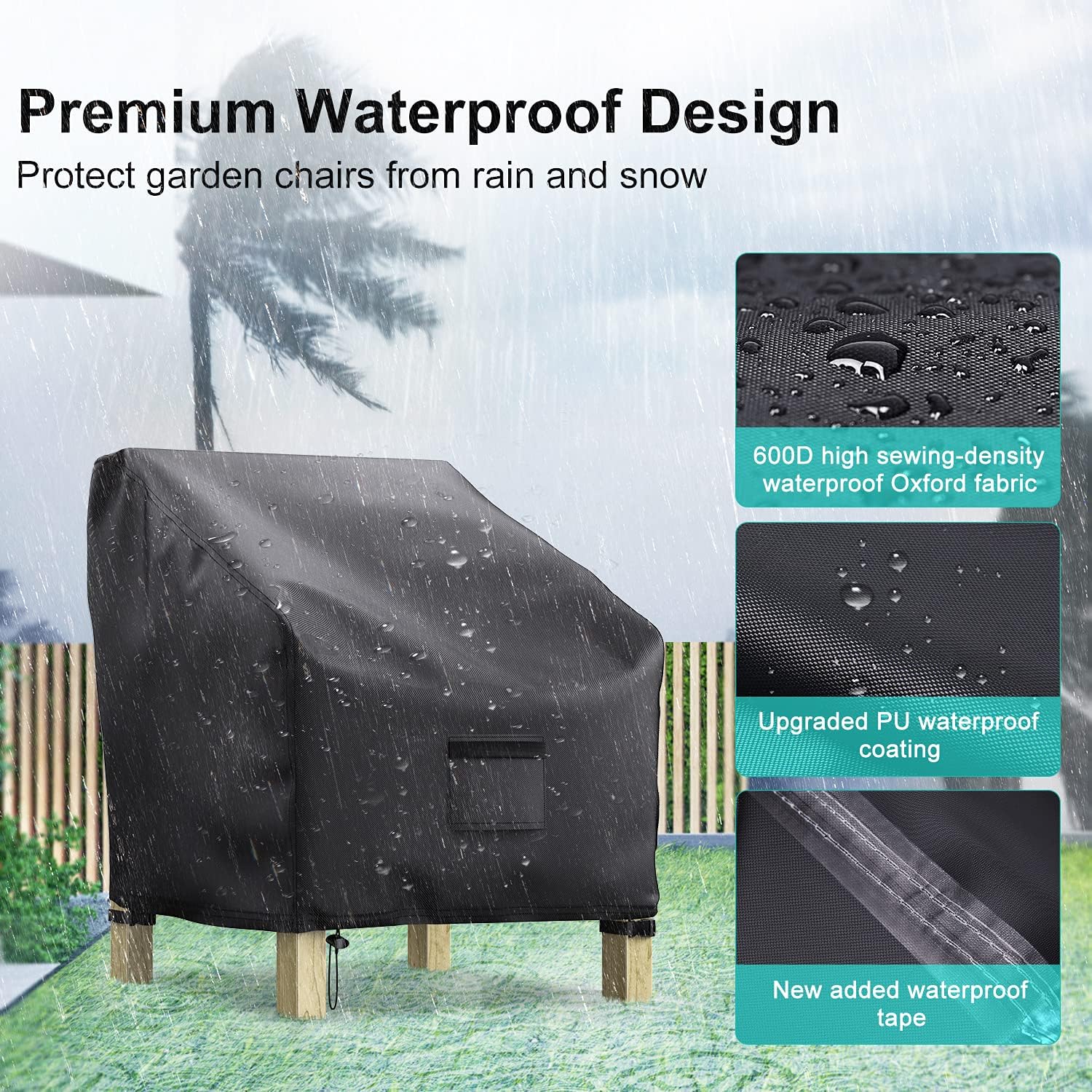 Garden Furniture Covers, Waterproof, 2-Pack, Lawn Mower Chair Covers 600D Heavy Duty Oxford Fabric, Large Covers for Lounge Chairs with Deep Seat — image 4