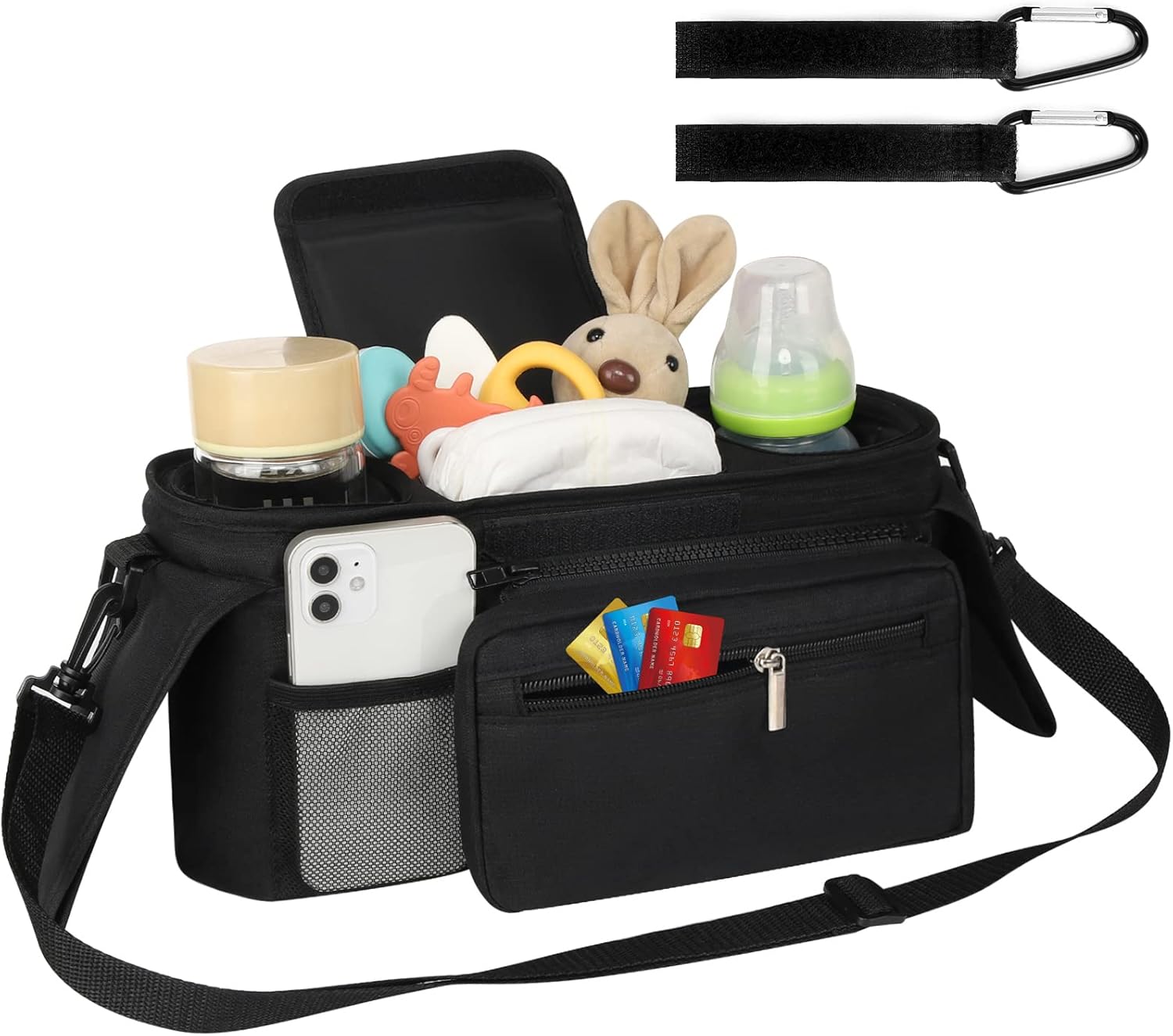 Universal Stroller Organizer with Insulated Cup Holder Detachable Phone Bag and Shoulder Strap,Stroller Bag Caddy Organizer Accessories Fits for Uppababy, Baby โ image 2