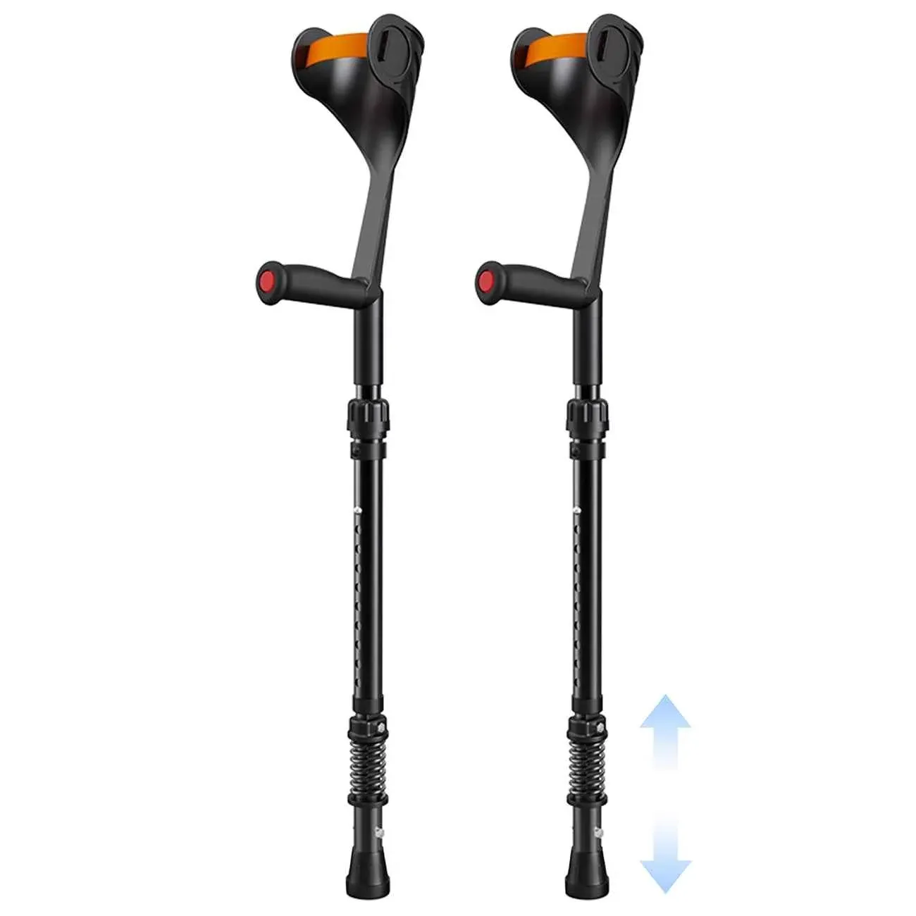 Pair of Adjustable Forearm Crutches for Adults, Lightweight Portable Walking Crutches with Spring Cushioning Design, Black — image 2