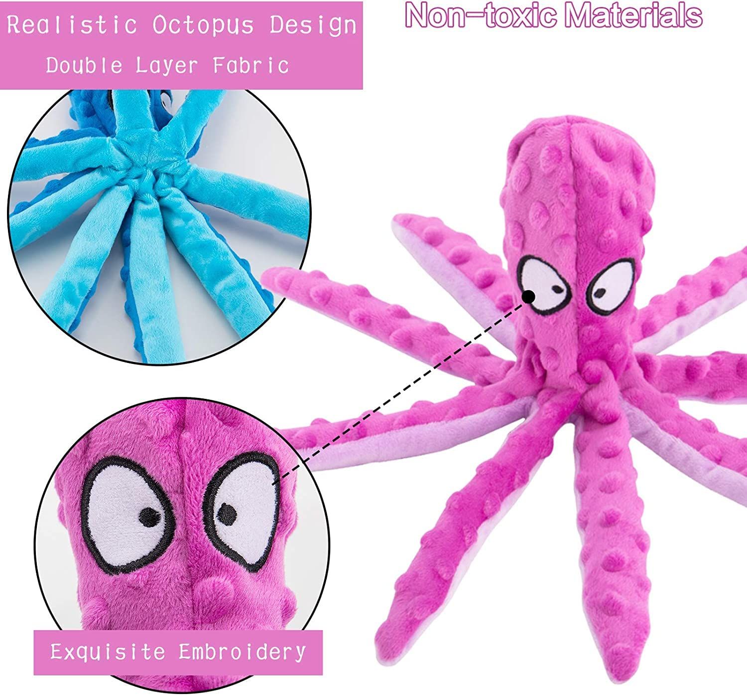 Squeaky Dog Toys, Octopus Toys for Aggressive Chewers, Tough No Stuffing Plush Large Dogs, Crinkle Interactive Puppy (3pcs) โ image 2