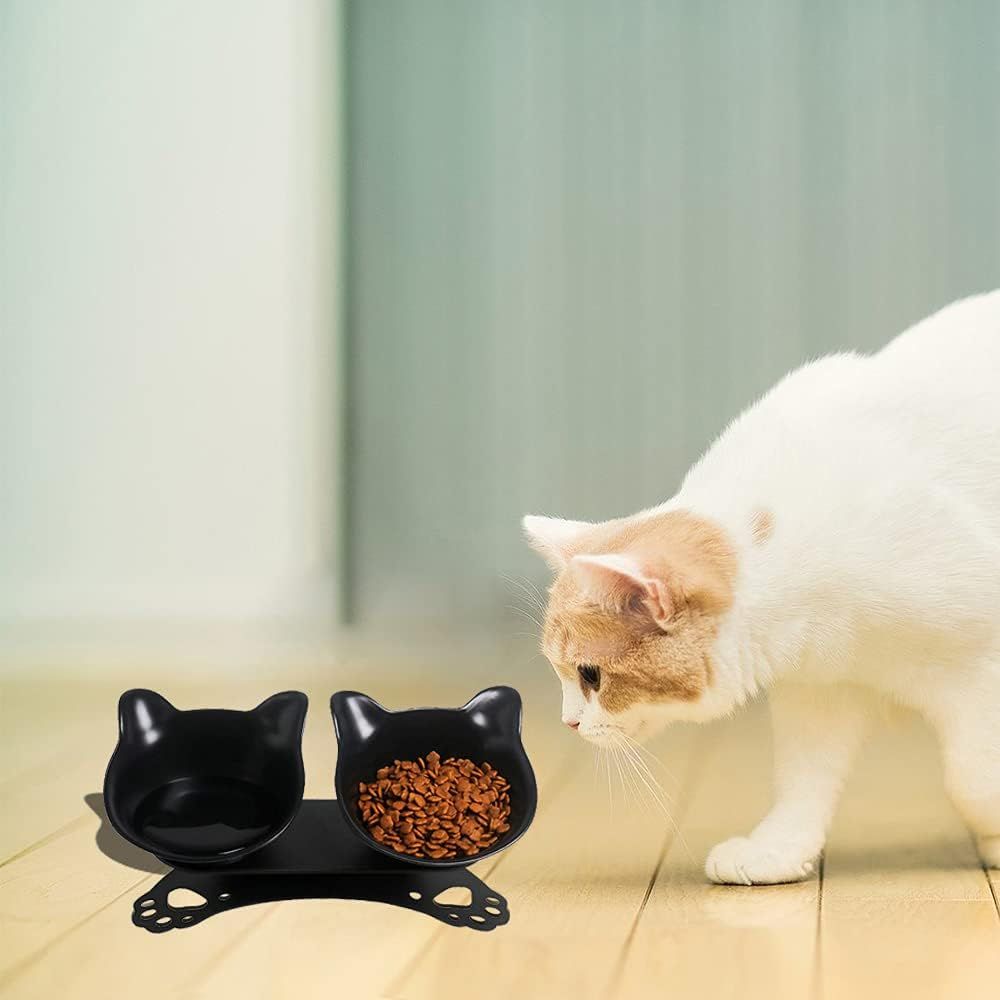 Elevated Cat Bowls,Double Cat Dog Bowls,15°Tilted Raised Cat Bowls,Cat Food Bowls Protective Cat Feeder Bowl for and Small Dogs — image 4