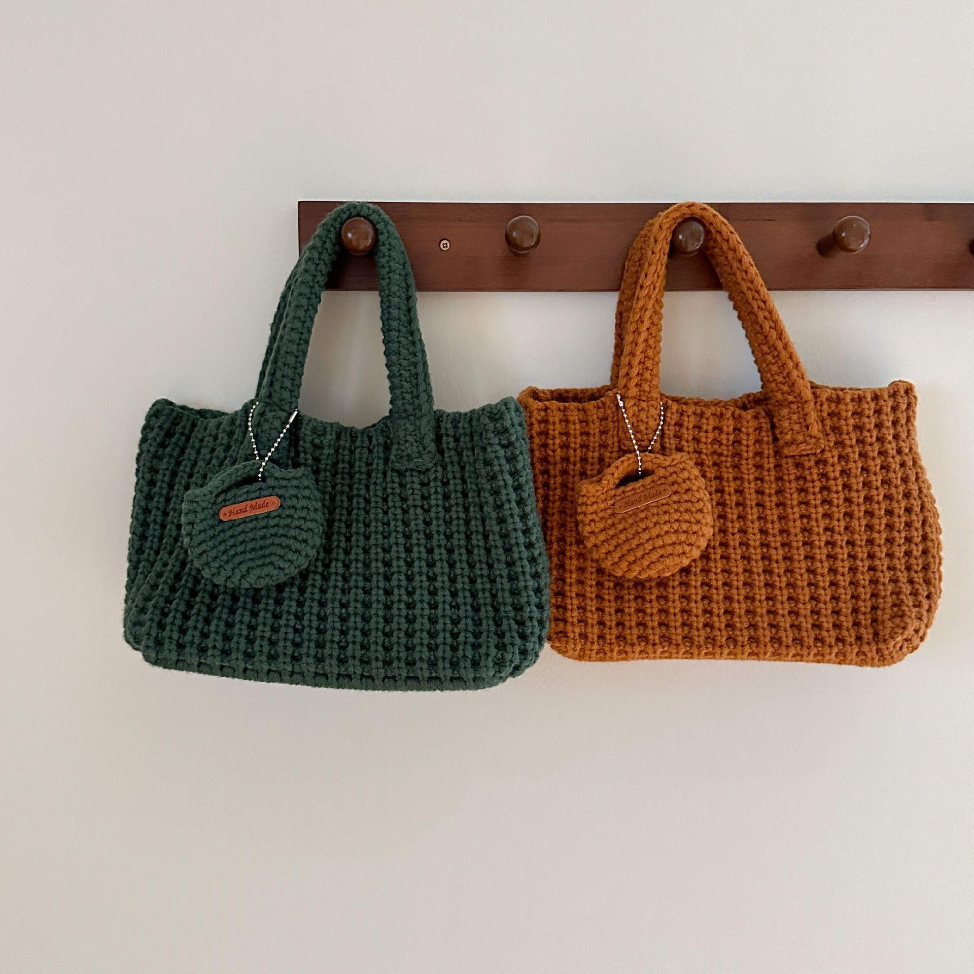 Brown Handcrafted Crochet Tote Bag – Vintage-Style Woven Cotton-Yarn Look Bag — image 3