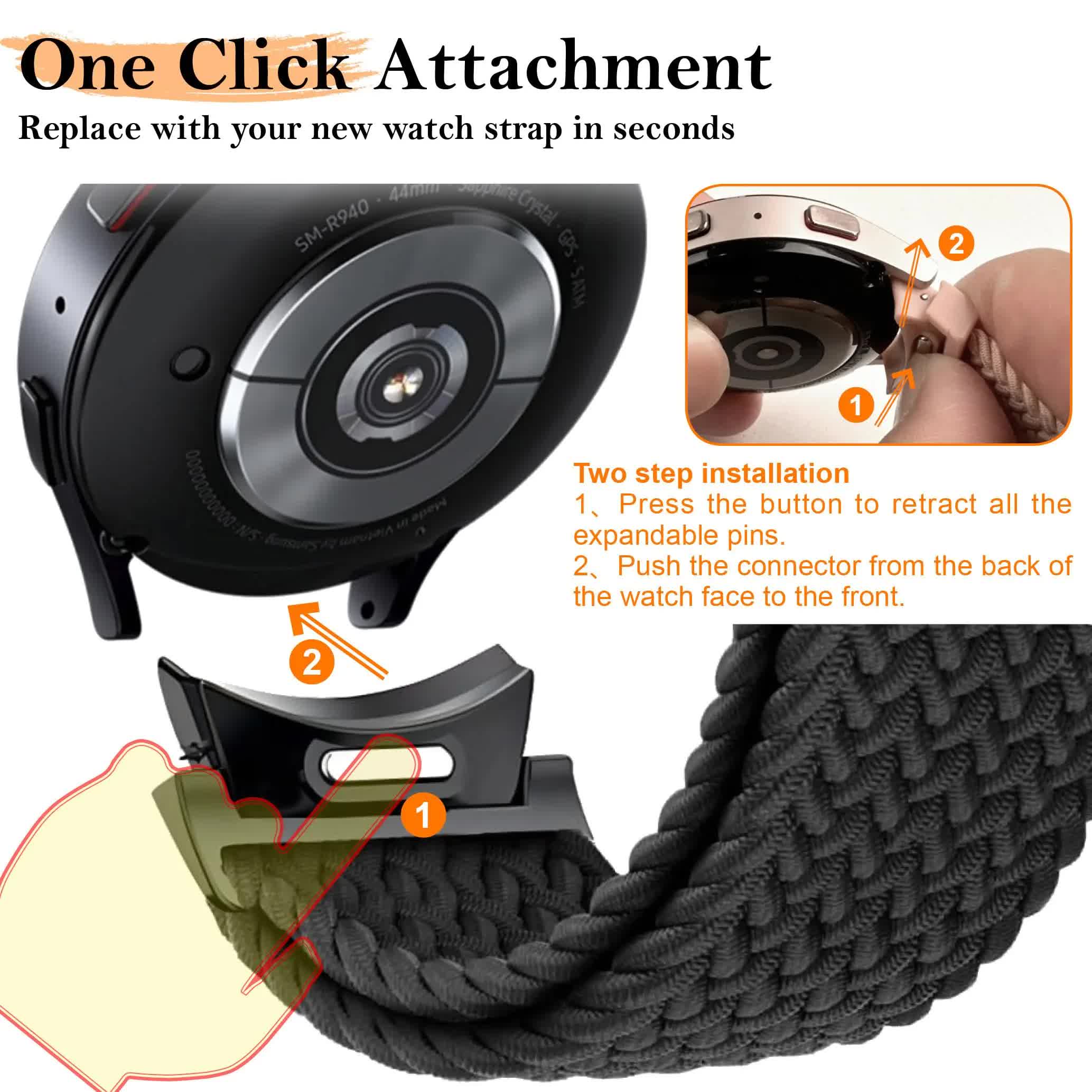Compatible with Samsung Galaxy Watch Band Galaxy Watch 6 Classic 5 Pro 45mm 47mm 43mm 44mm 40mm Magnetic Braided Strap Without Gap Black โ image 5