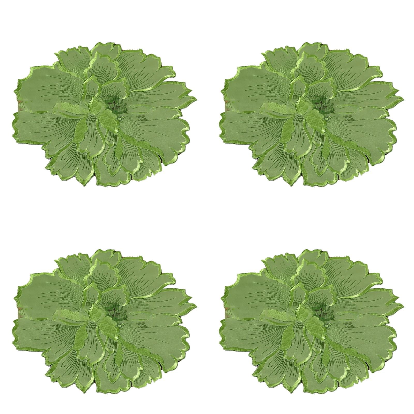4 Pieces Flower Placemat, 3D Flower Placemats, Flower Shape Placemat, Heat-Resistant And Washable Placemat for Dining Table, Green