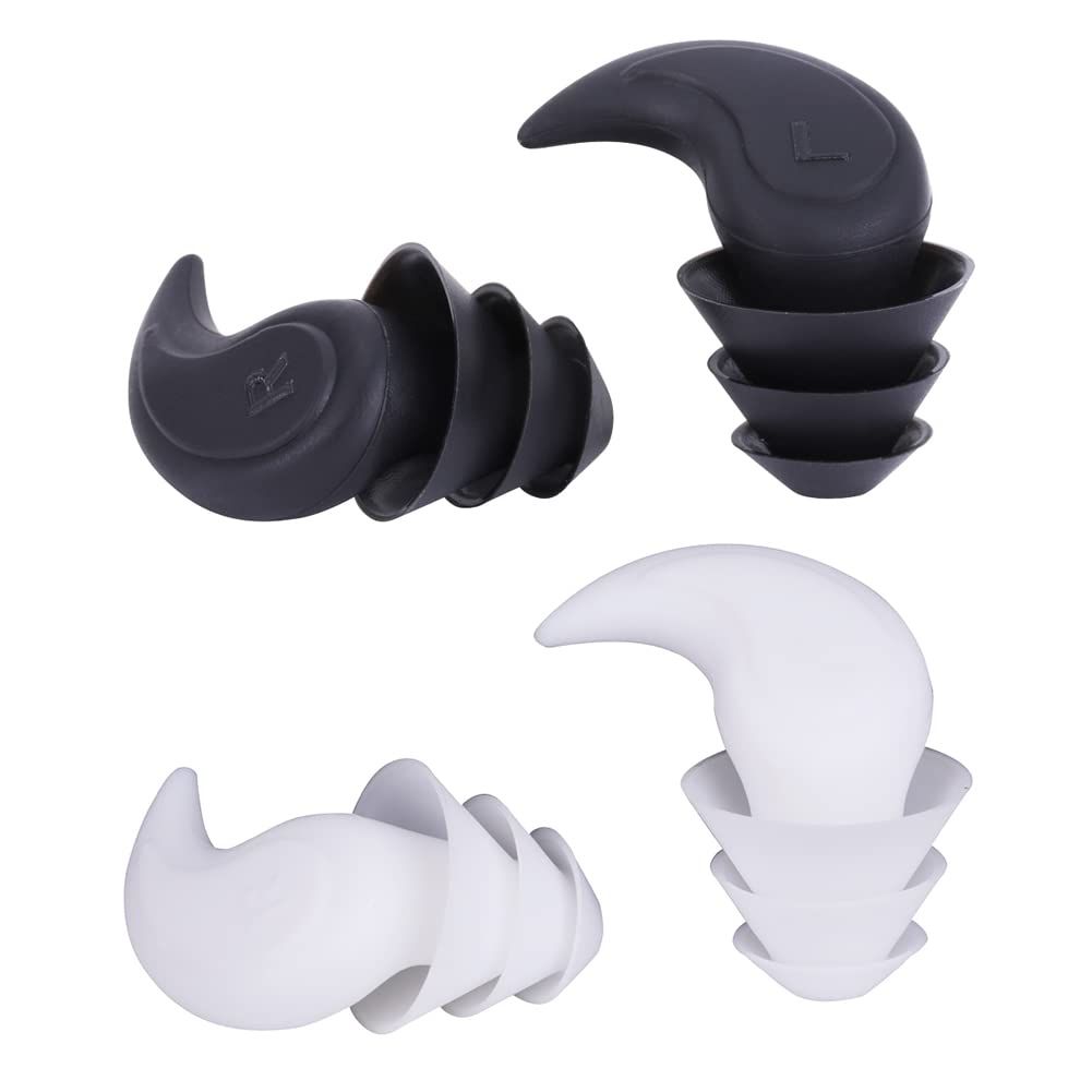 Sleeping Noise Reduction Ear Plugs Comfortable Silicone Ear Plug Sound Blocking Earplugs 2 Pair for Sleep Snoring (White Black)
