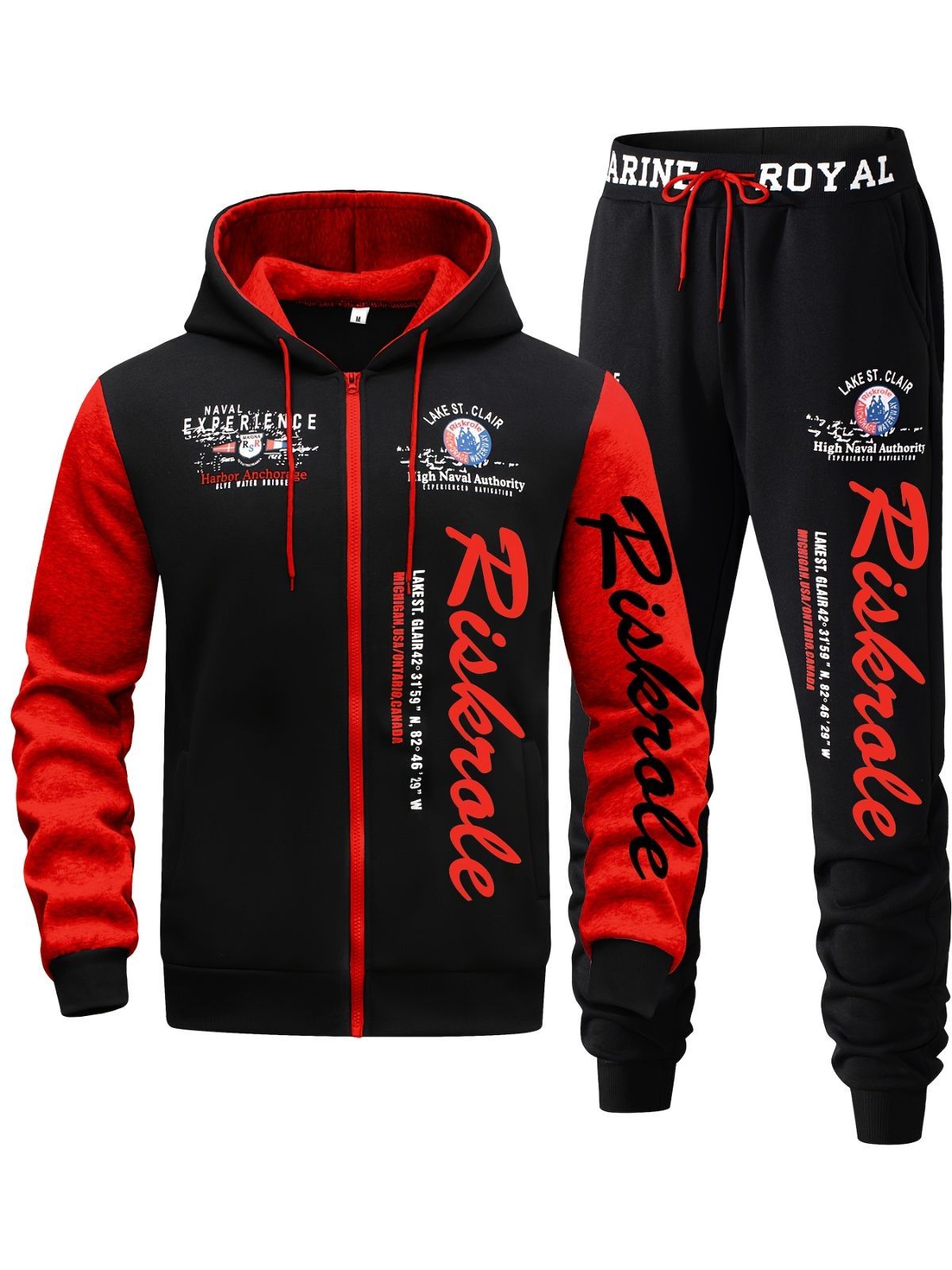 Men'S Hoodie Set Letter Print Hoodie Casual Sportswear Jogger Set Australian - Royal Blue - Size 3XL(AU 3XL/EU56) โ image 2