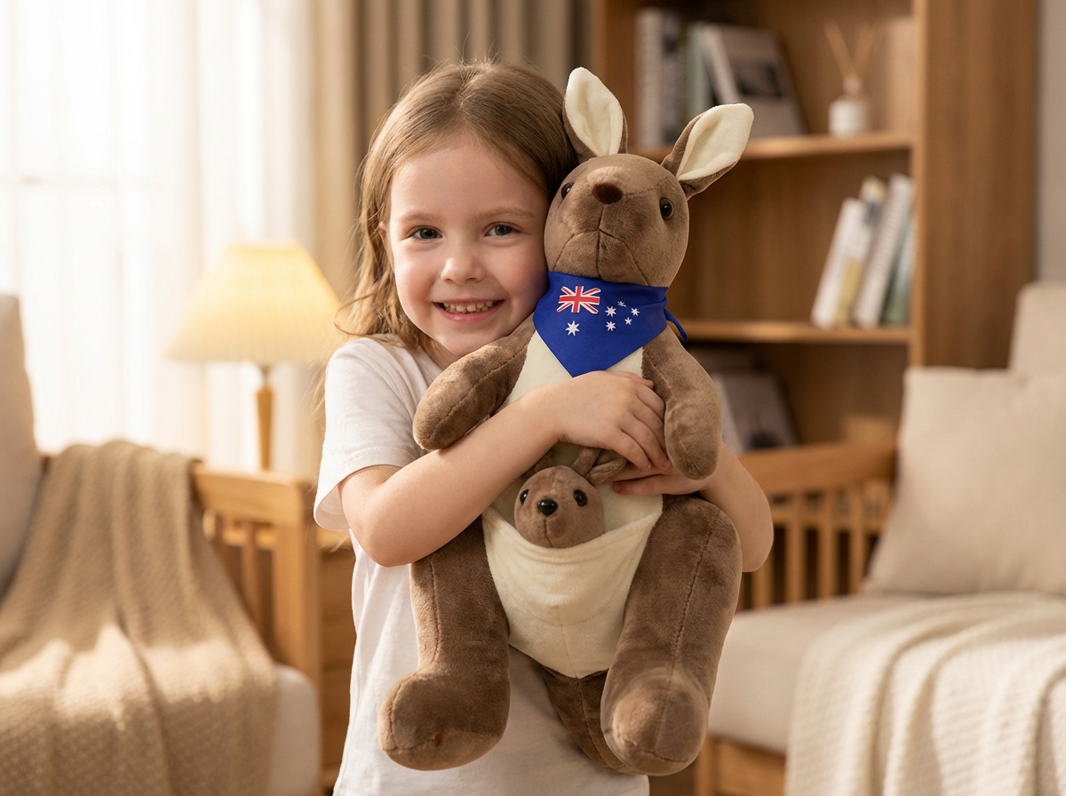 Kangaroo Stuffed Animal with Joey in Pouch & Australia Scarf - Soft Cuddly Plush Toy(45cm, Dark brown )| Other Colors Available in Store โ image 2