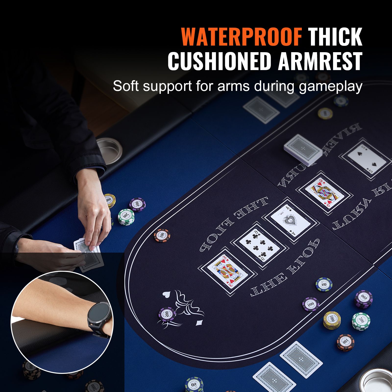8 Player Foldable Poker Table, Blackjack Texas Holdem Poker Table with Padded Rails and Stainless Steel Cup Holders, Portable Folding Card Board Game — image 4