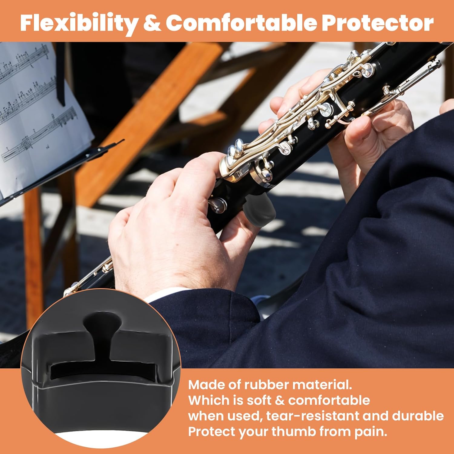 5PCS Clarinet Thumb Rest Cushion Soft Silicone Clarinets Oboe Thumb Rest Cushion Protector Thumbs Protector Fit for Most Clarinet — image 3