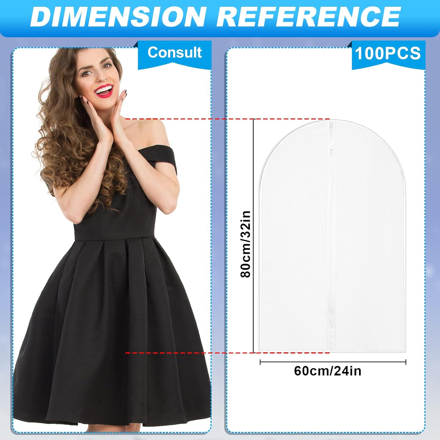 100 Pcs 24'' x 32'' Clear Garment Bags Full Zipper Suit Lightweight Clothes Cover for Hanging PEVA Protectors Breathable Dust Plastic โ image 2