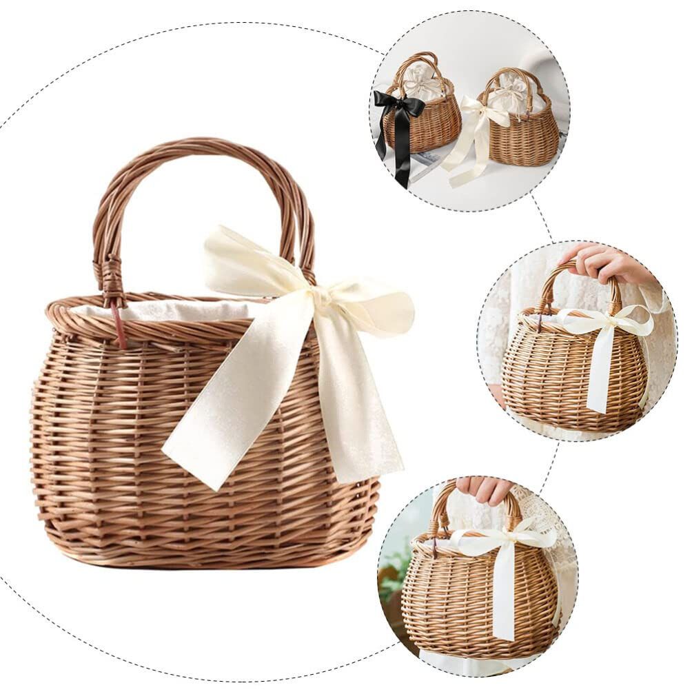 Picnic Basket Rattan Flower Basket, Handwoven Wicker Flower Candy Storage Basket with Handle for Picnic Wedding Home Garden โ image 4