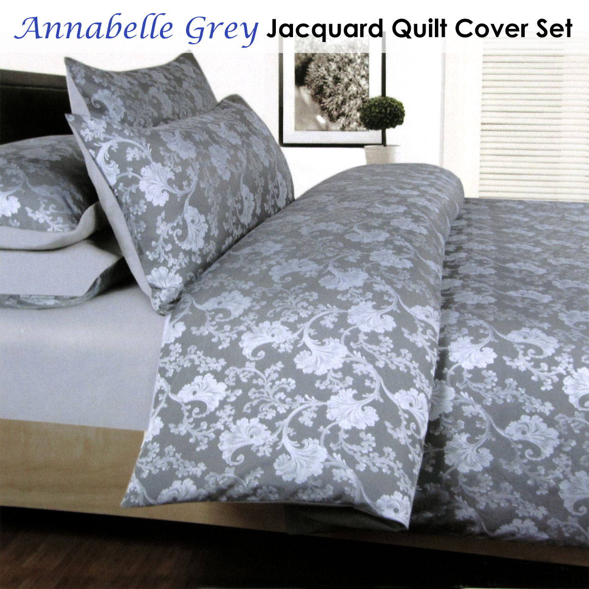 Accessorize Annabelle Grey Jacquard Quilt Cover Set Double — image 2