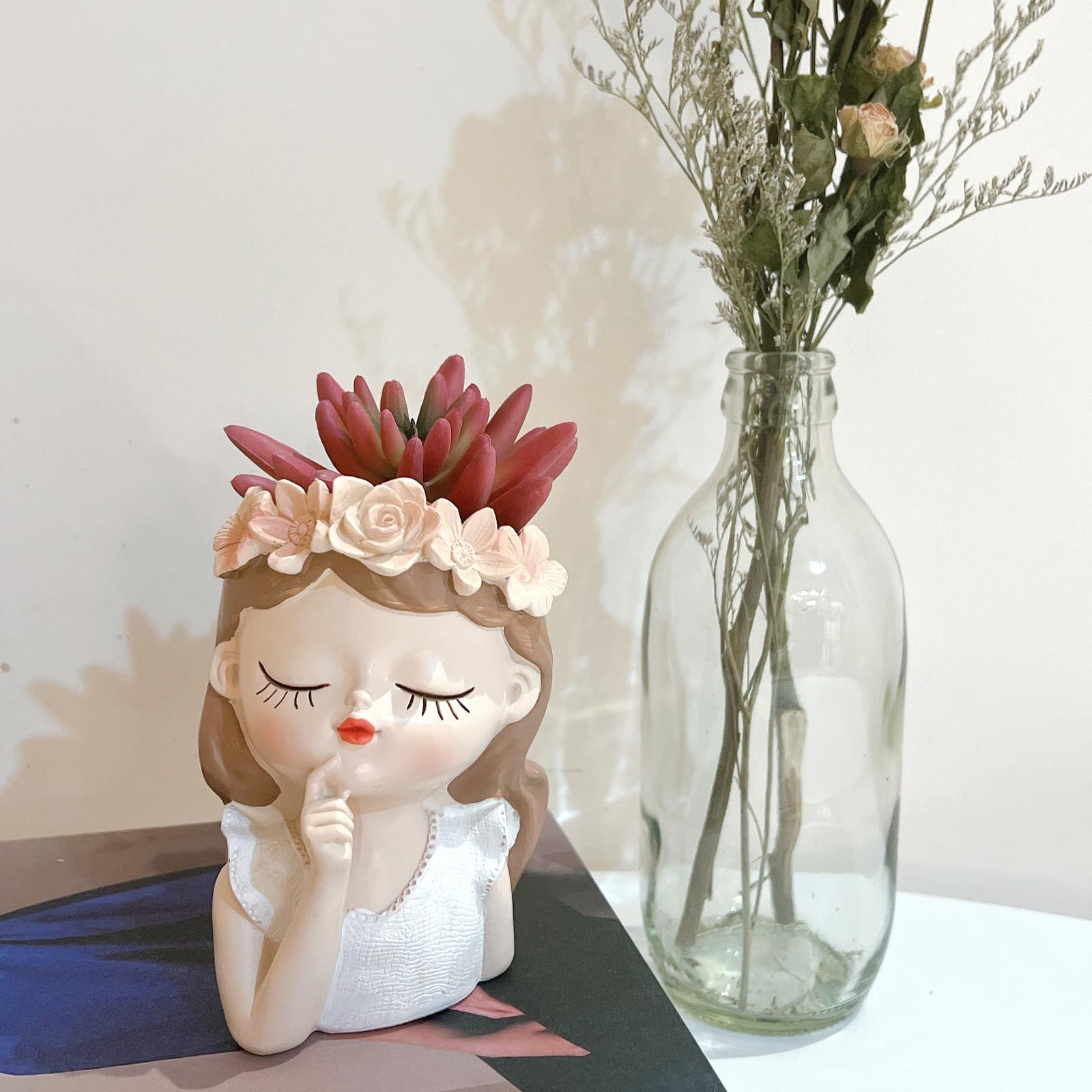 Cute Plant Pots with Drainage Hole,Fairy Garden Pots Gifts Idea for Plants Lovers Decorative Flower Pot for Indoor Plants — image 2