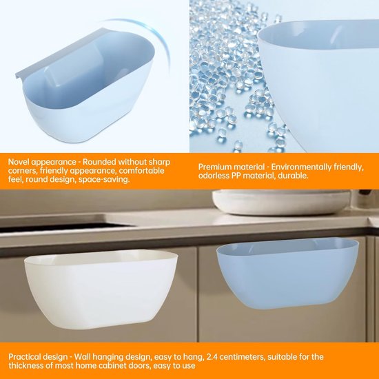 Wall-Mounted Waste Bins - Pack of 2 - Kitchen Waste Bins, Hanging Bins, Kitchen Waste Bins - Hanging Storage Boxes - White and Blue โ image 5