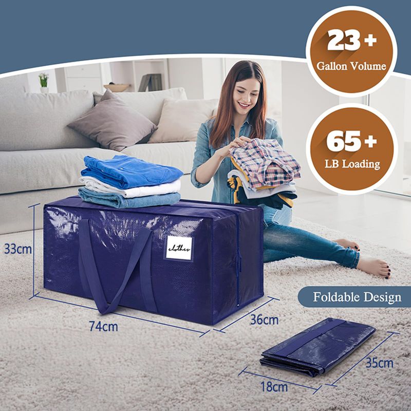 1 Pack Extra Heavy Duty Large Moving Bags with Strong Zipper & Comfortable Handles, Sturdy & Durable Clothes Storage Bags Totes Bins, Packing Moving Boxes for โ image 2