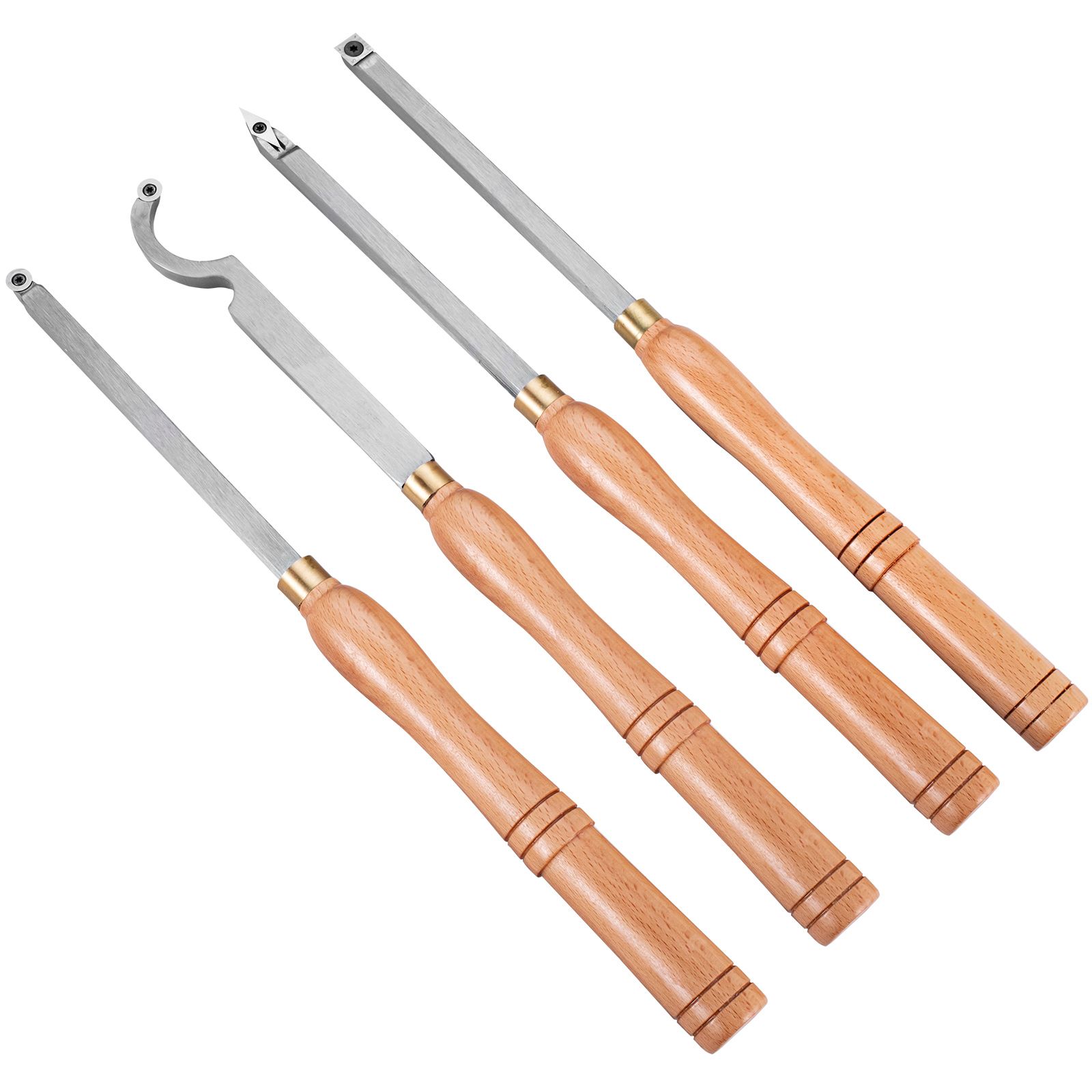 Wood Turning Tools for Lathe 4 PCS Set, Carbide Lathe Tools with Diamond Shape, Round, Square Cutters, Turning Lathe Chisels with Comfortable Grip Handles