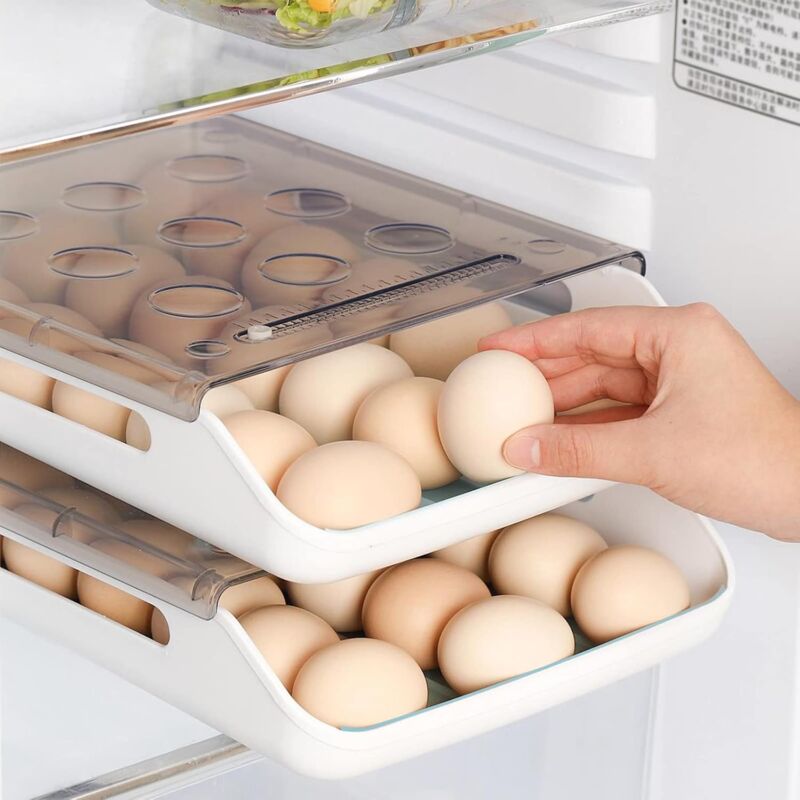 Egg Storage Box Stackable Plastic Egg Container Fridge Egg Storage With Lid Auto Scroll Egg Container For Kitchen — image 3