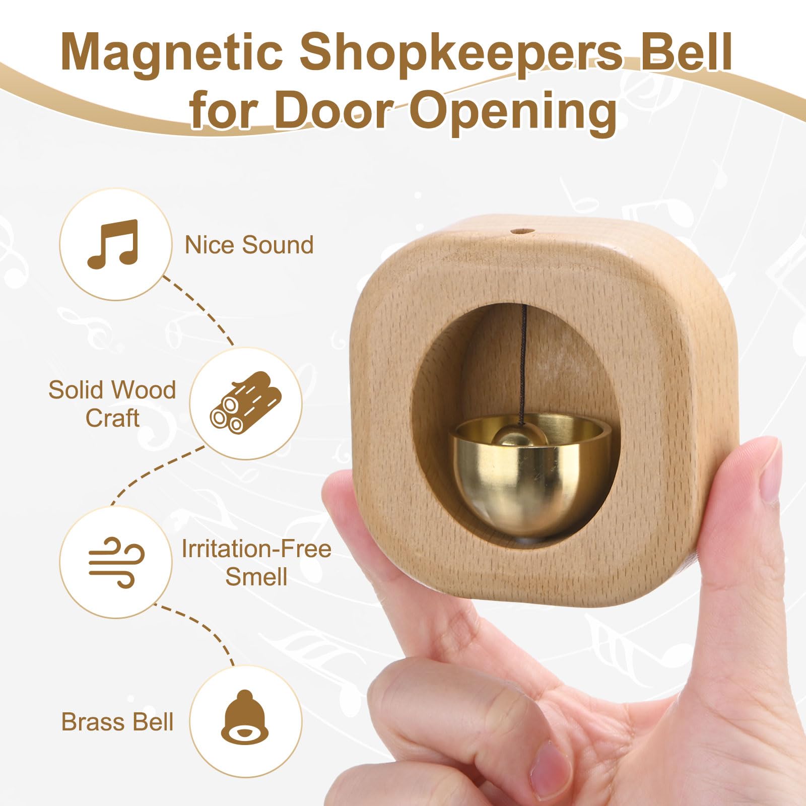 1 Piece Vintage Wooden Door Bell with Copper Chime and Magnetic Mount for Entryways and Bedrooms, Beech Square Design — image 2