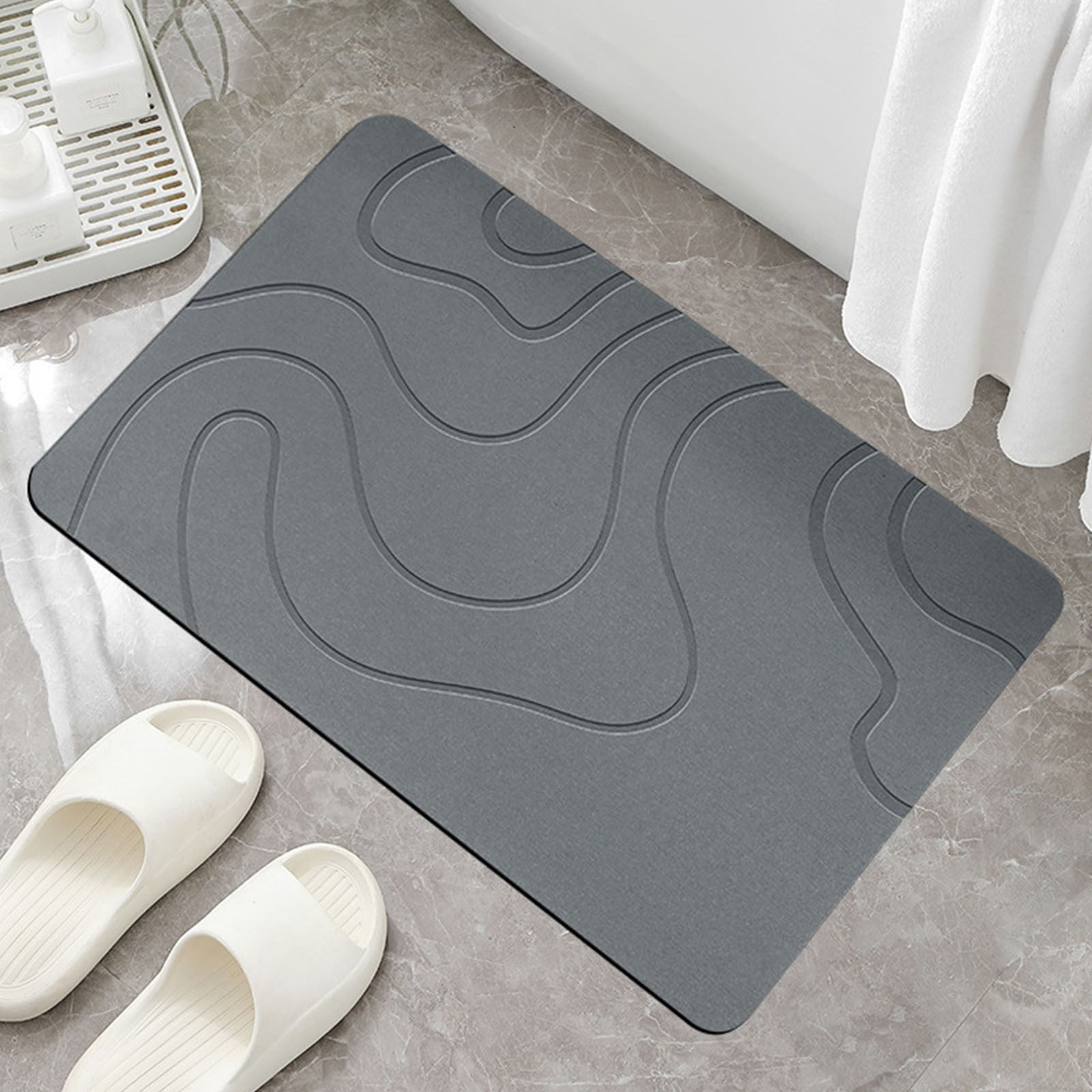 Stone Bath Mat, 16 × 24" Quick Drying Diatomaceous Earth Bath Mat Super Absorbent Non Slip Stone Bath Mats Washable Rug for Bathroom Floor Kitchen Shower Dark