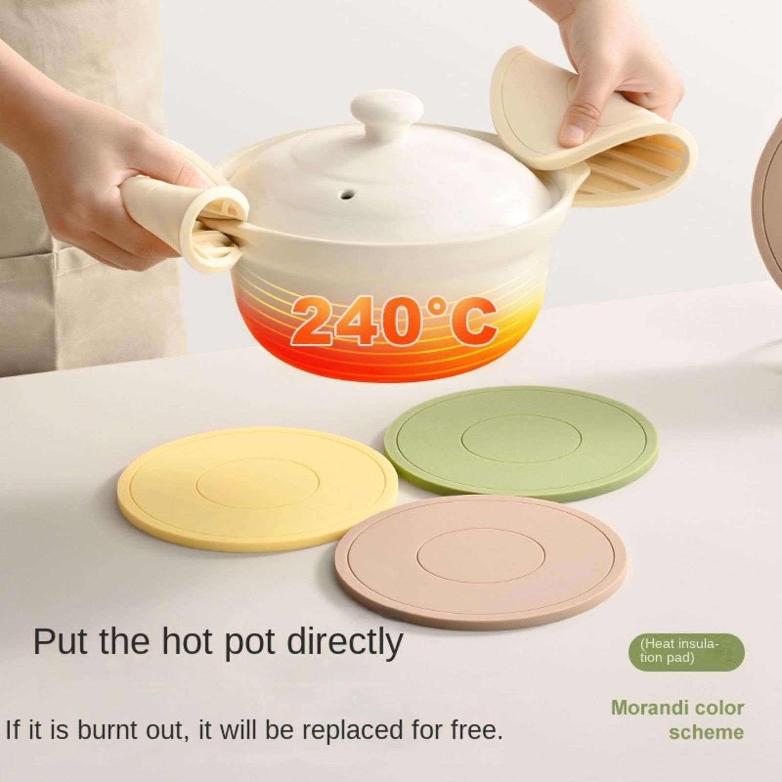 3Pcs Thickened Pot Holders, Silicone Trivets, Non-Slip Heat Resistant Pads, for Kitchen Hot Pots and Pans(3 Colors) — image 5