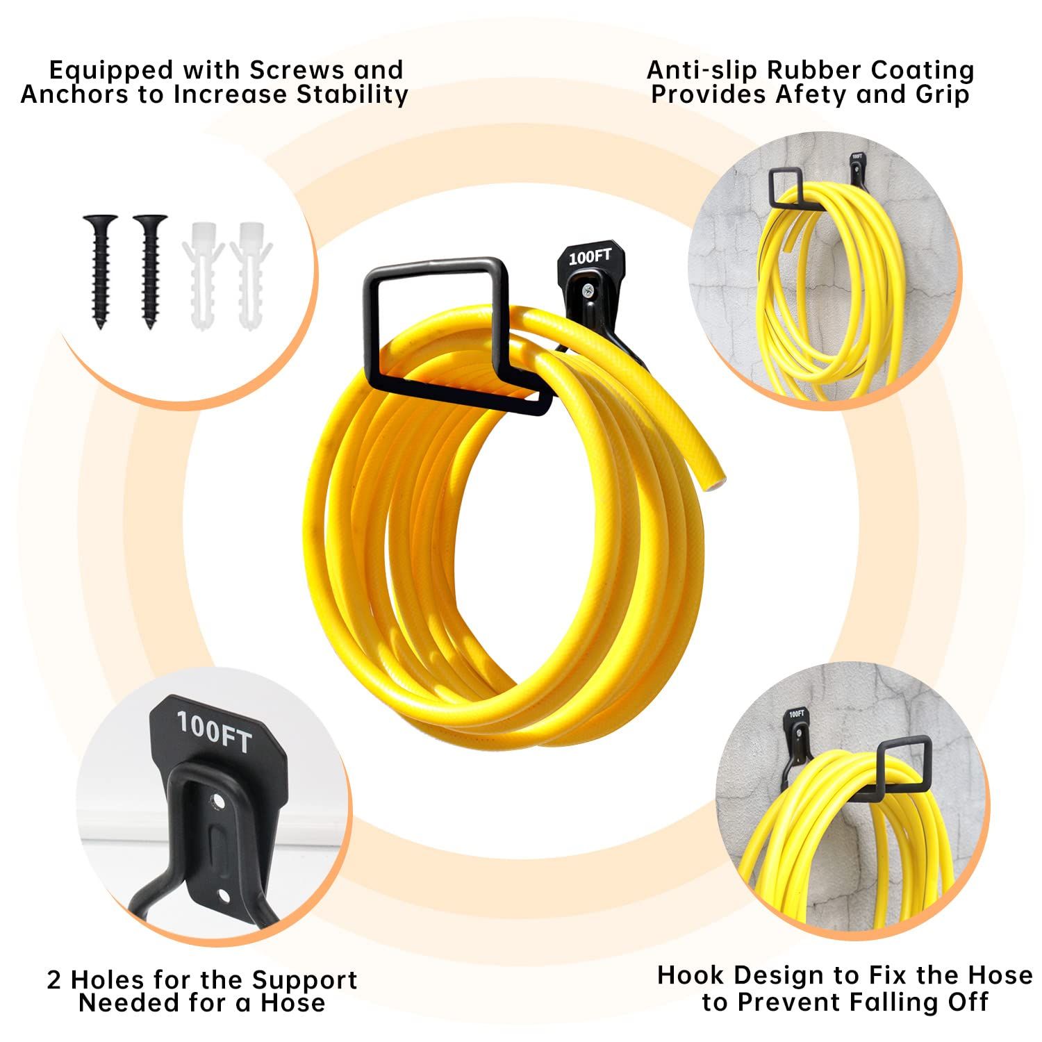 Garden Hose Holder Wall Mount,Heavy Duty Water Hose Hanger for Garage Outside,Metal Hose Reels Hose Rack Hose Hook — image 5