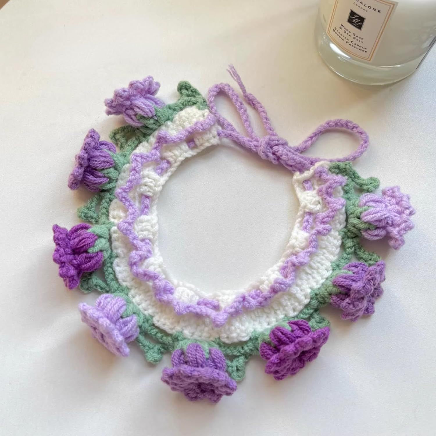 Cat Dog Bandana, Cute Handmade Knitted Yarn Flowers Pet Collar Neck Warmer for Small Medium Dog, Puppy Photo Accessories (Purple,M) — image 4