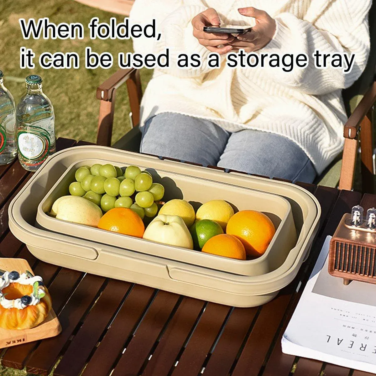 Outdoor Picnic Basket Camping Portable Handheld Storage Basket with Lid Foldable โ image 4