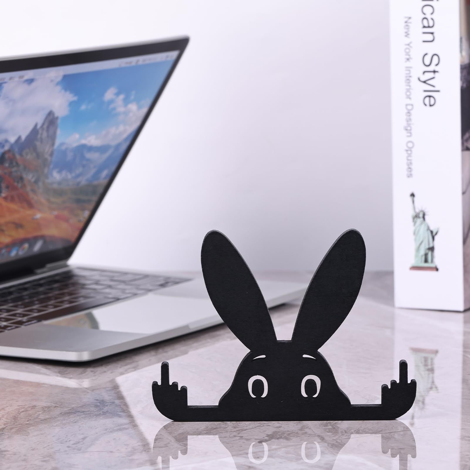 Funny Middle Finger Rabbit, Adorable Black Rabbit Statue with Raised Middle Finger, Black Rabbit Decor, (Rabbit -5.9 in) โ image 4