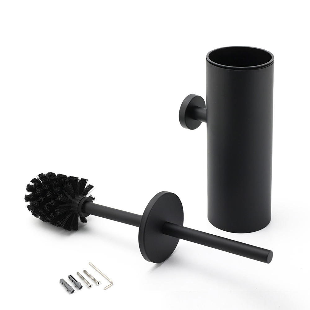 Matt Black Stainless Steel Round Toilet Brush Wall Holder Cup Bathroom Accessary — image 4