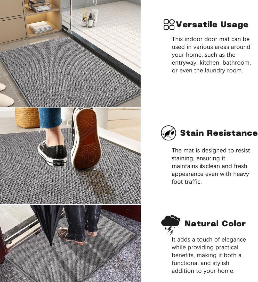 Non-Slip Jute-Like Doormat for Indoor Outdoor Use, Dust-Resistant Quick-Absorbing Welcome Mat, 40x60cm, Gray — image 3