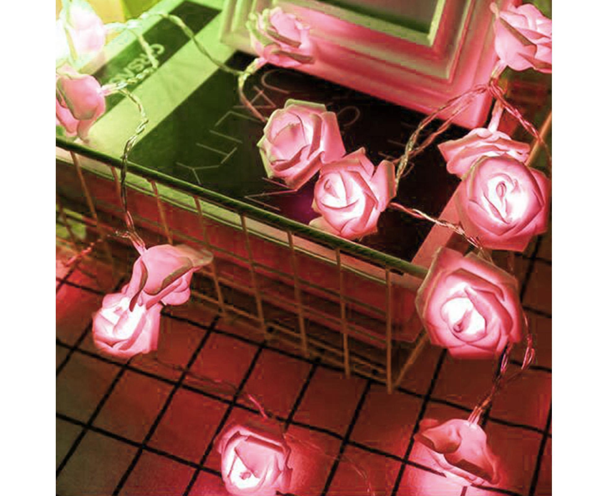 1 String Fairy Light High Brightness Realistic Battery Operated Beautiful LED Rose Flower Holiday Supplies - Pink — image 2