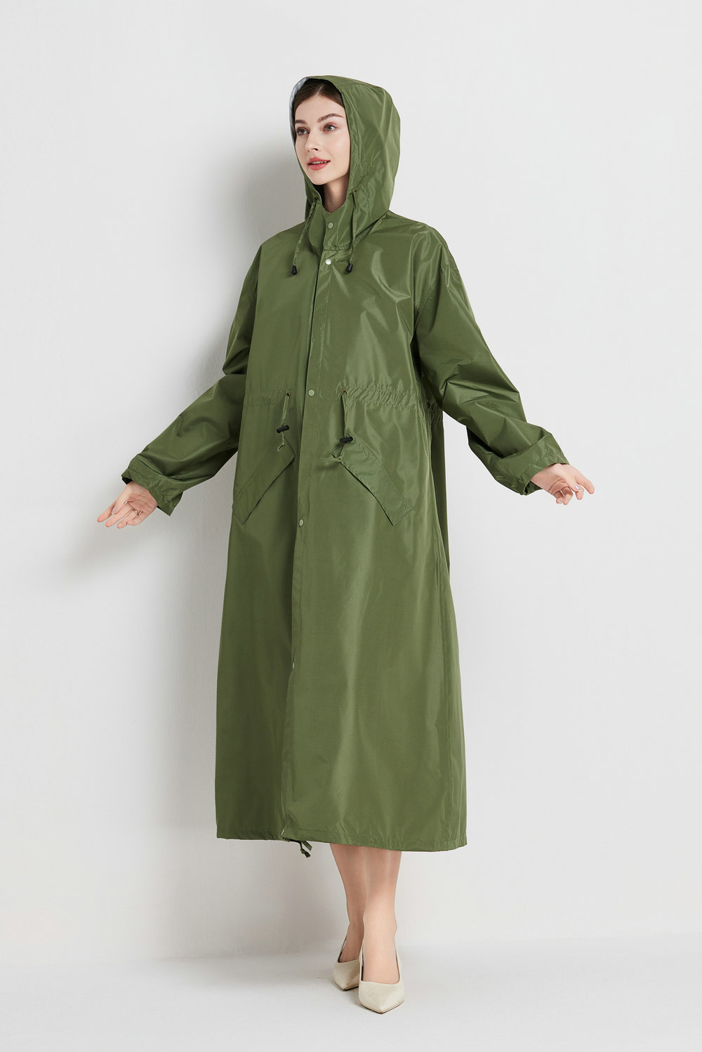 Size XL Green Women's Chic Lightweight Waterproof Raincoat - Long Hooded Packable Rain Jacket with Pouch โ image 4