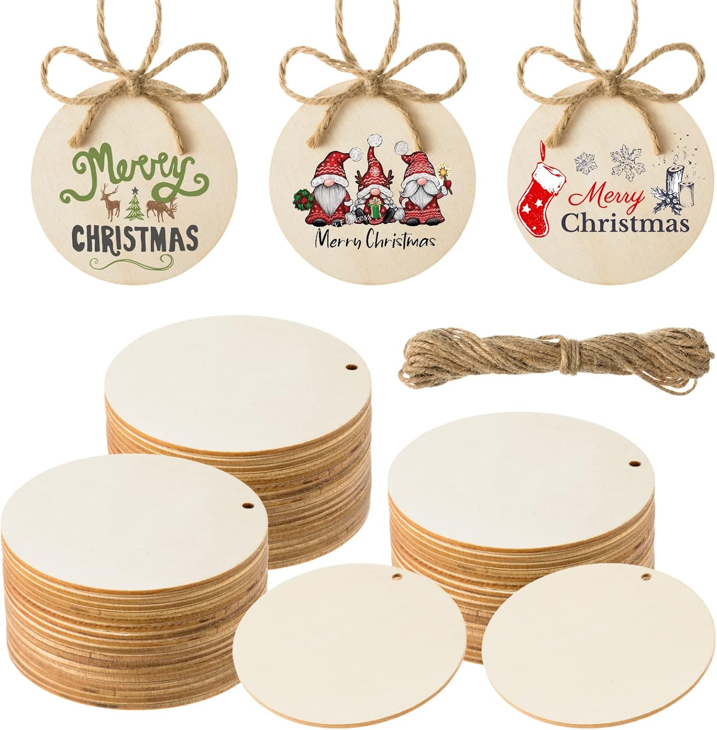 Wooden circles - Perforated - 60 pieces - Perforated wooden circles - Handwritten labels - Wooden hangtags - Blank wooden circles (for signs, ornaments, gift