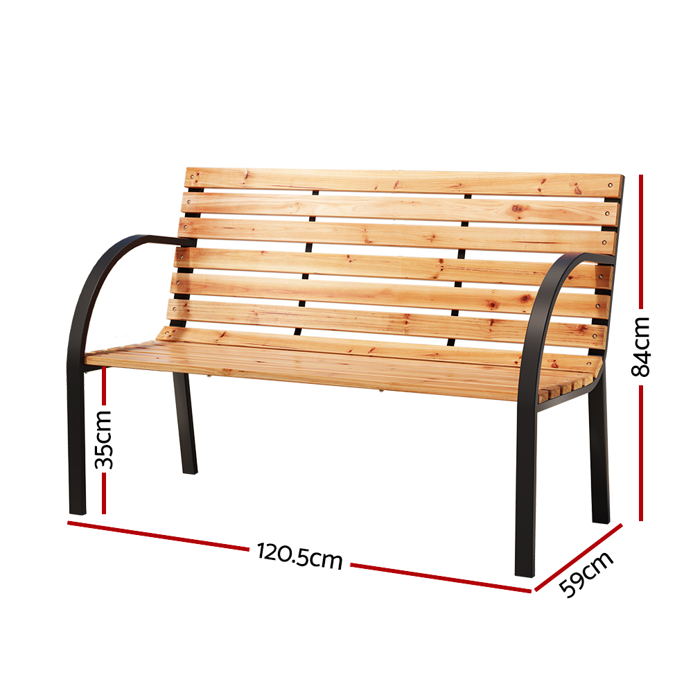 Gardeon Outdoor Garden Bench Seat 120cm Wooden Steel 2 Seater Patio Furniture Natural — image 2