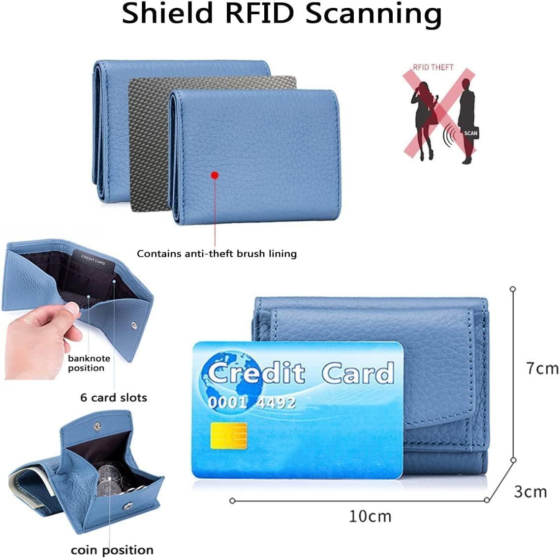 Card Holder Organizer Pocket Mini Wallet, Preliminary Wallet, Unisex Anti-Credit Card Fraud Folding Mini Wallet for Women (Blue) — image 5