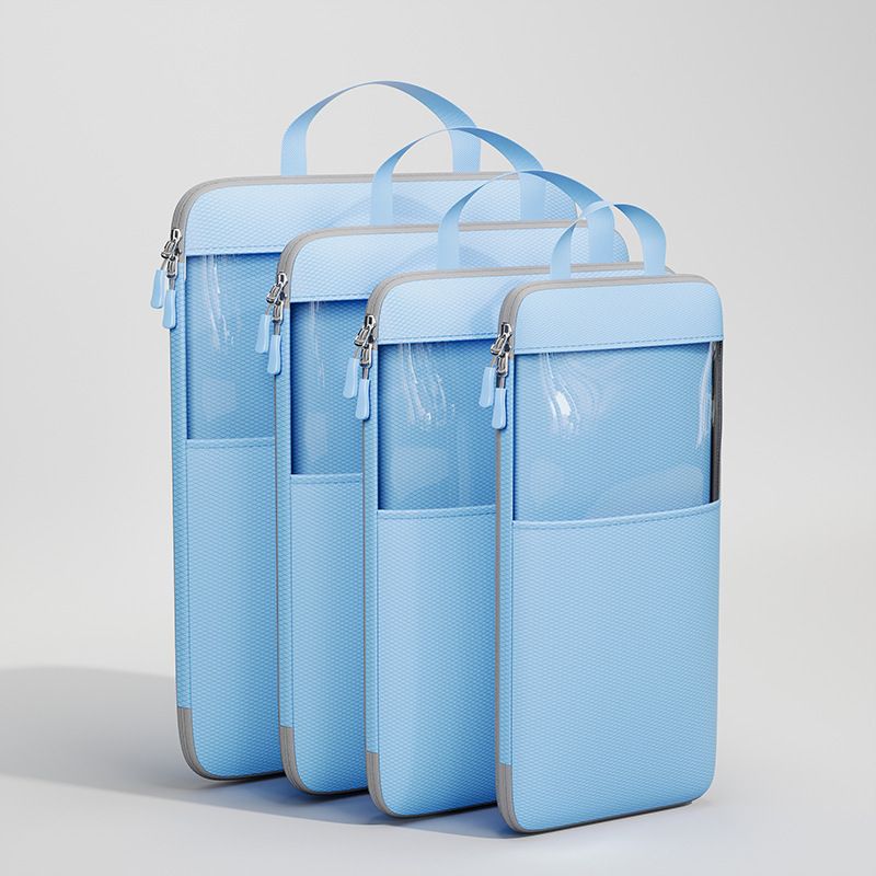 Mu Family Travel Storage Bag Portable Compressible Cube Sky blue Three-piece set [small + medium + extra large]