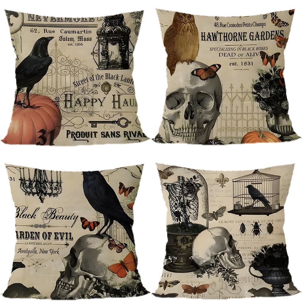 4PC Themed Festival Pillow Cover For Halloween & Christmas, Style‑65, Suitable For Sofa, Living Room, Bedroom, 45 × 45cm, Pillow Insert Not Included