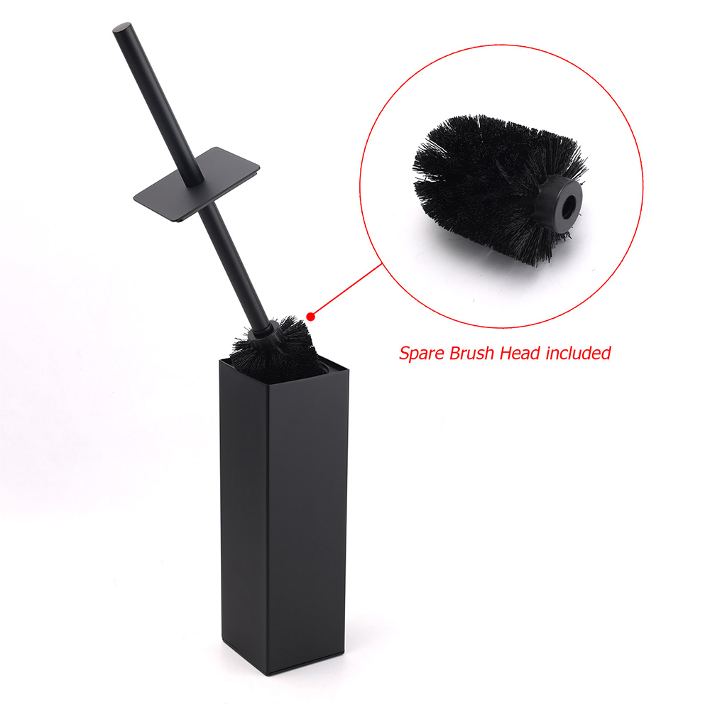 Matt Black Square Stainless Steel Bathroom Accessory Toilet Brush Holder Cup Set — image 3