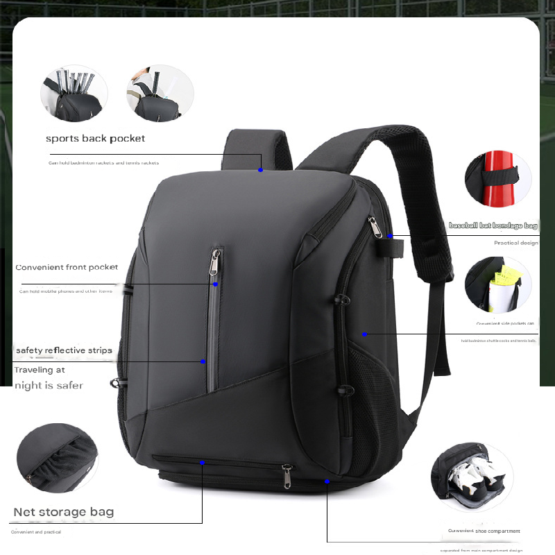 White and blue Multi-functional Sports Backpack for Men & Women - Waterproof Basketball, Badminton, Tennis & Soccer Bag with Shoe Compartment + Net — image 2