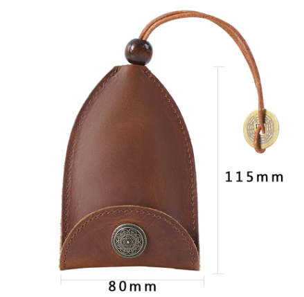 Brown Vintage Crazy Horse Leather Key Organizer - Handmade Pull-Out Car Key Case & Home Key Holder with Retro Coin Charm — image 2