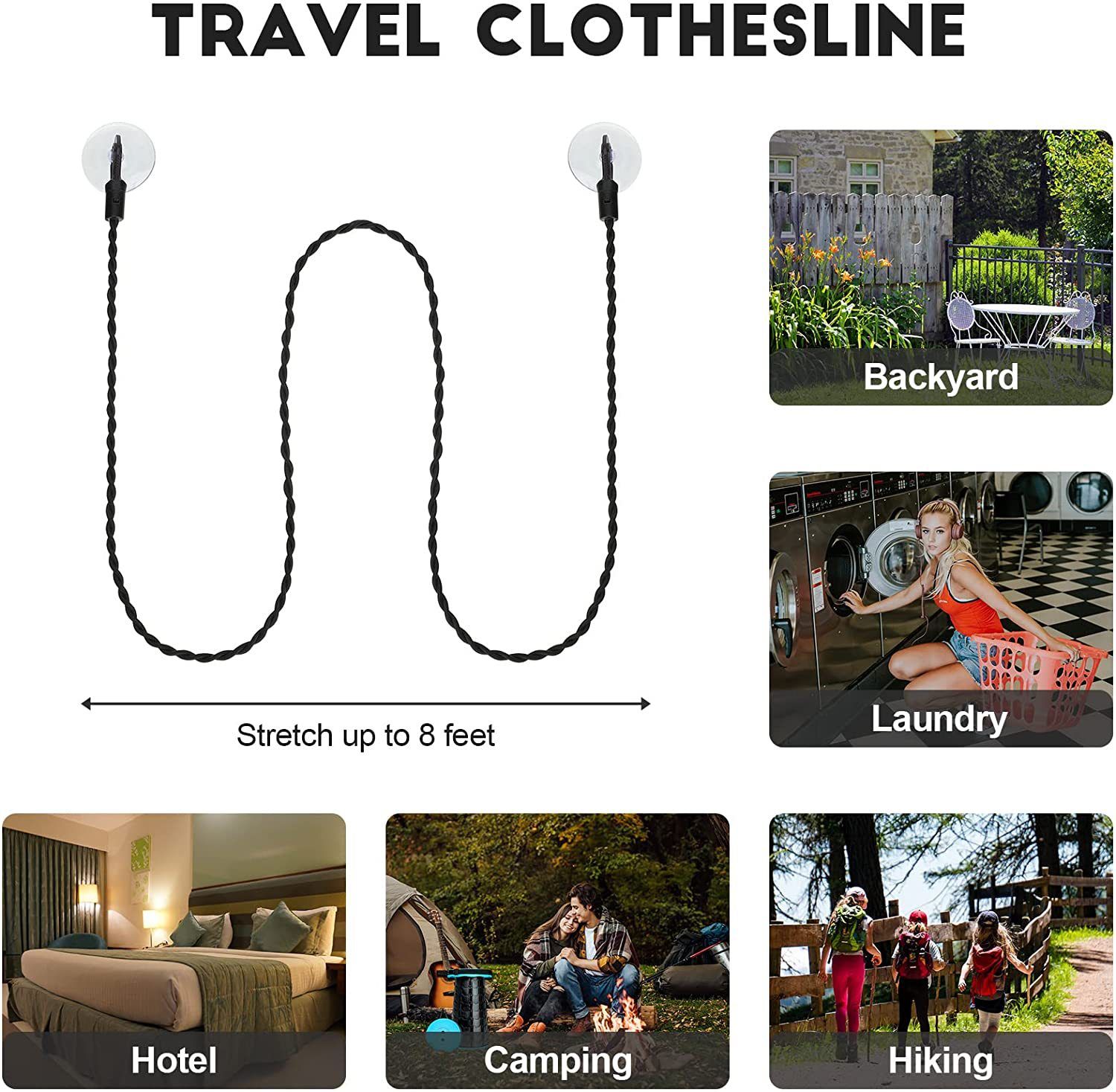 2 Pieces Travel Clothesline Portable Retractable Clothesline with Hooks and Suction Cups Camping Accessories โ image 4