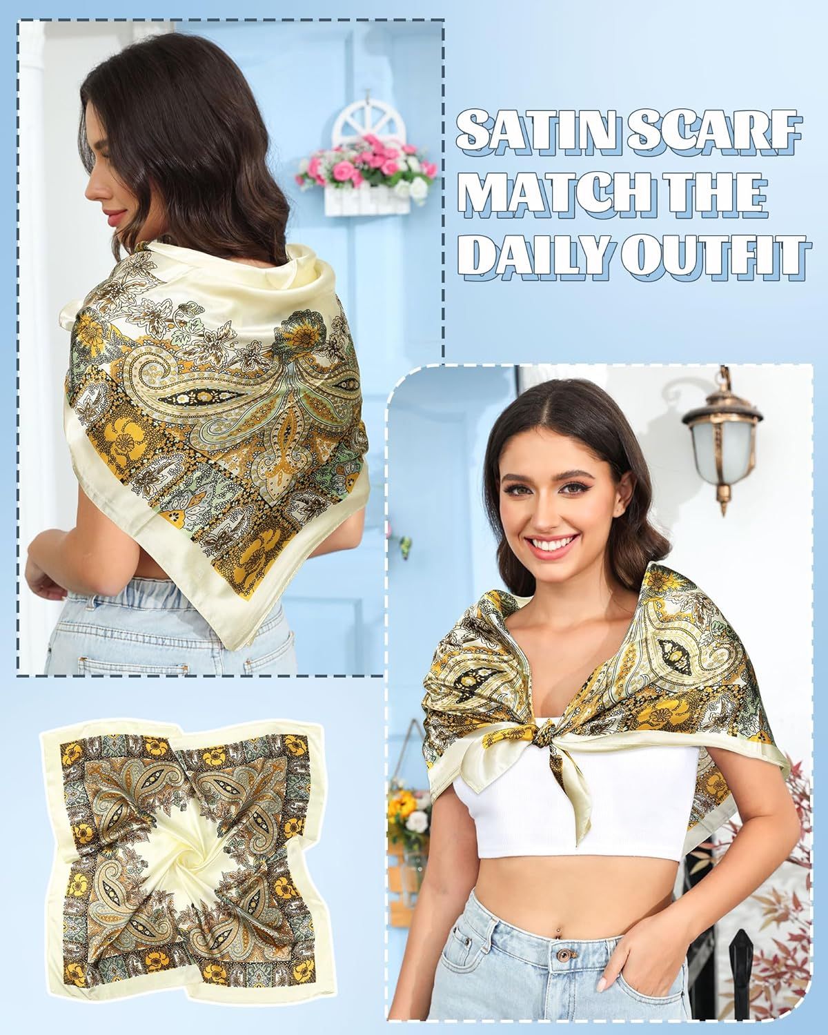 35โ Large Square Satin Head Scar - 3Pcs Satin Hair Scarves Silk Bandana Scar Headscar Silk eeling Scar or Women โ image 4