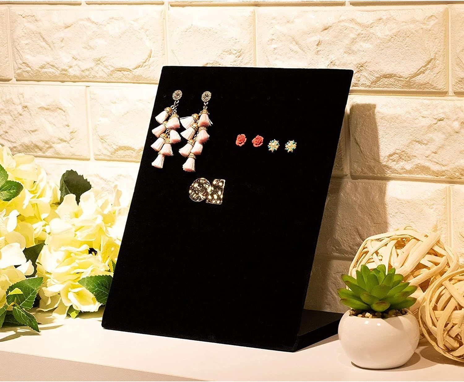 Earring Holder - Velvet L-Shape Earring Display Stand, Organizer, Rack, Board, Black, 9.9 x 7.9 x 4 Inches