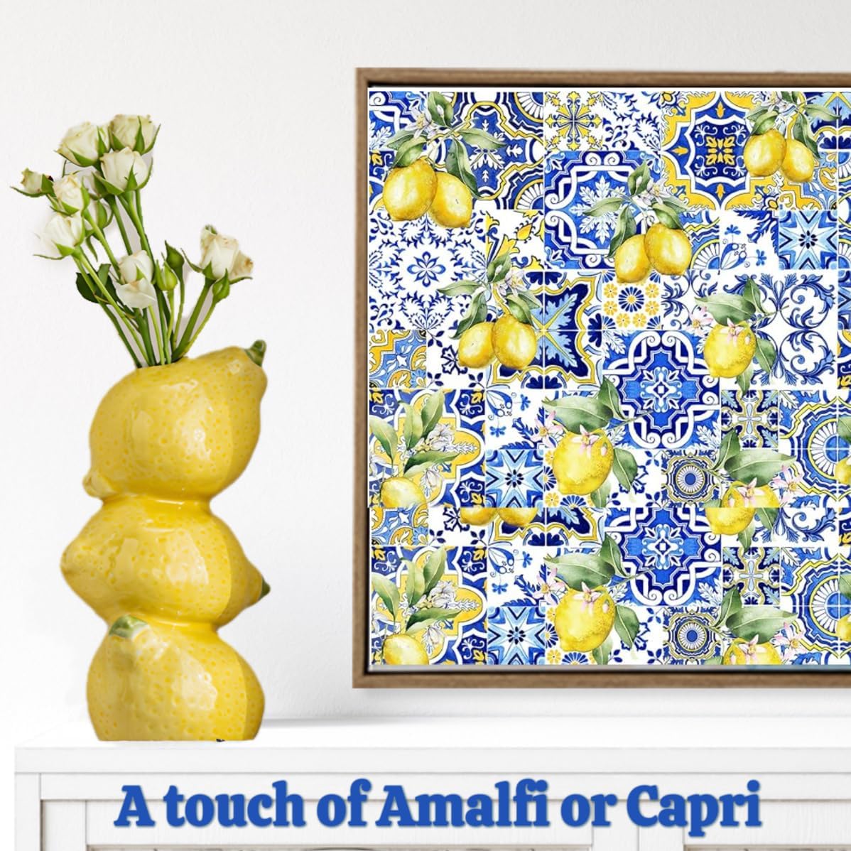 Yellow Ceramic Vase with Lemon Design Mediterranean Style for Home and Kitchen Decor — image 2