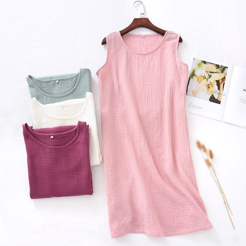 Women Cotton Sleeveless Nightgown Mid Skirt Summer Navy โ image 3