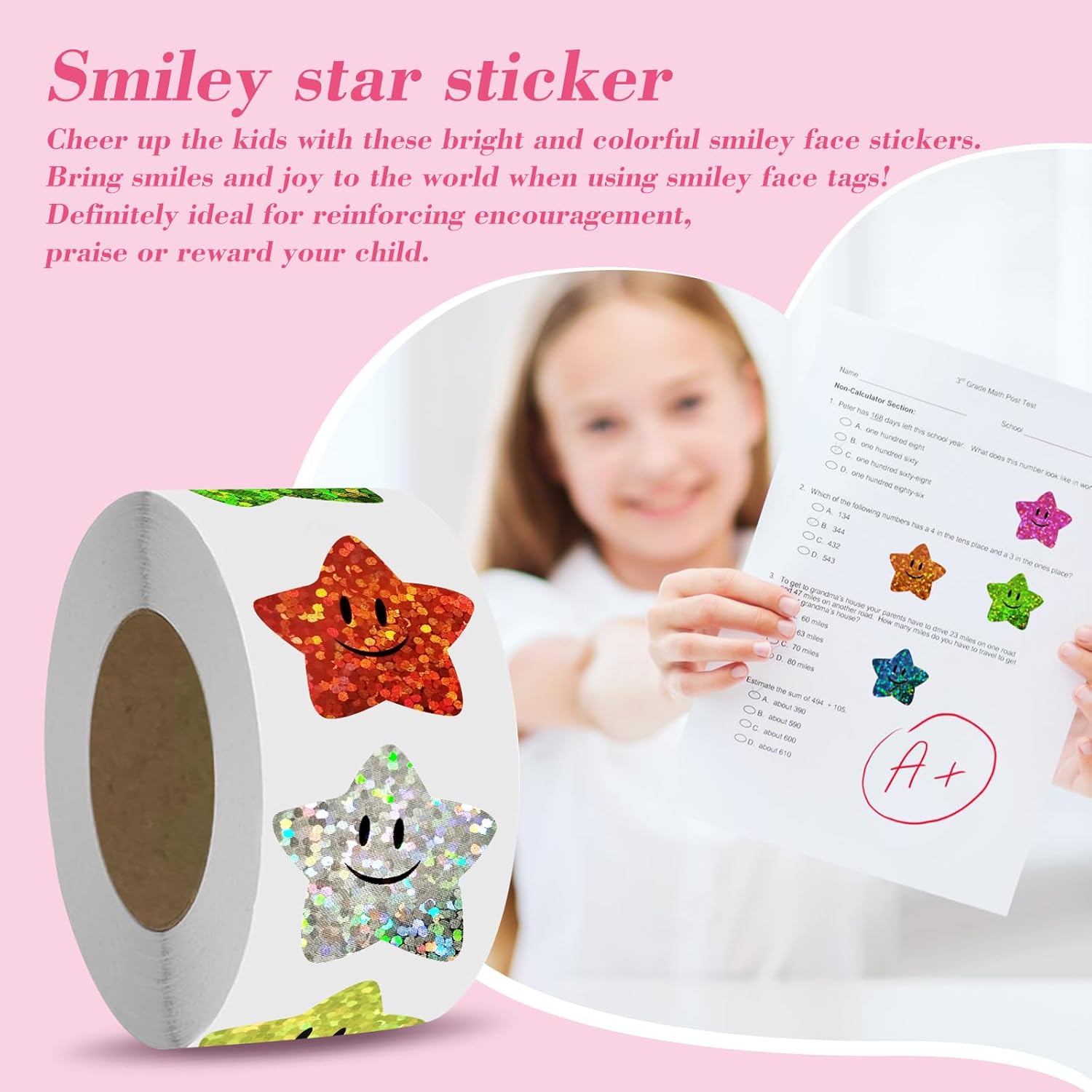 700Pcs Smiley Face Star Stickers for Kids Reward,1inch 8 Colored Sparkly Foil Star Stickers for Student Planner and School Classroom Teacher Supplies 3.15inch — image 3