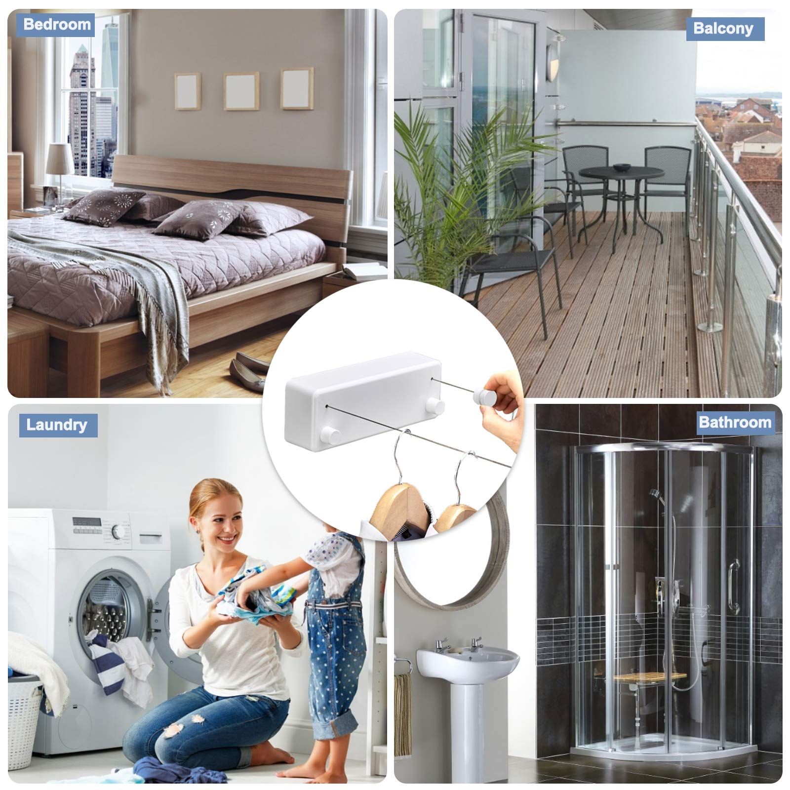 Portable Clothes Line Retracting Outdoors, Wall Mounted Double Line with Adjustable Stainless Steel Rope, 13.8 Ft — image 5